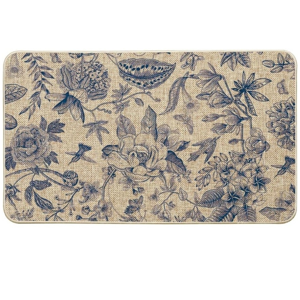 Fade Resistant Floral Rectangle Door Mat 17x29 Beige/Blue Recycled Rubber - Picture 3 of 6